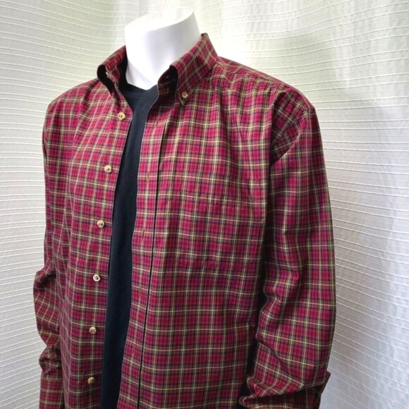 L.L. BEAN Wrinkle Resistant Plaid Shirt Mid-Weight Cotton Red Green Men's XL - Picture 13 of 13